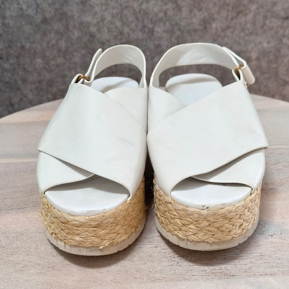 Vince Womens White Leather Platform Espadrille Sandals Slingback Size 7M EUR 37
